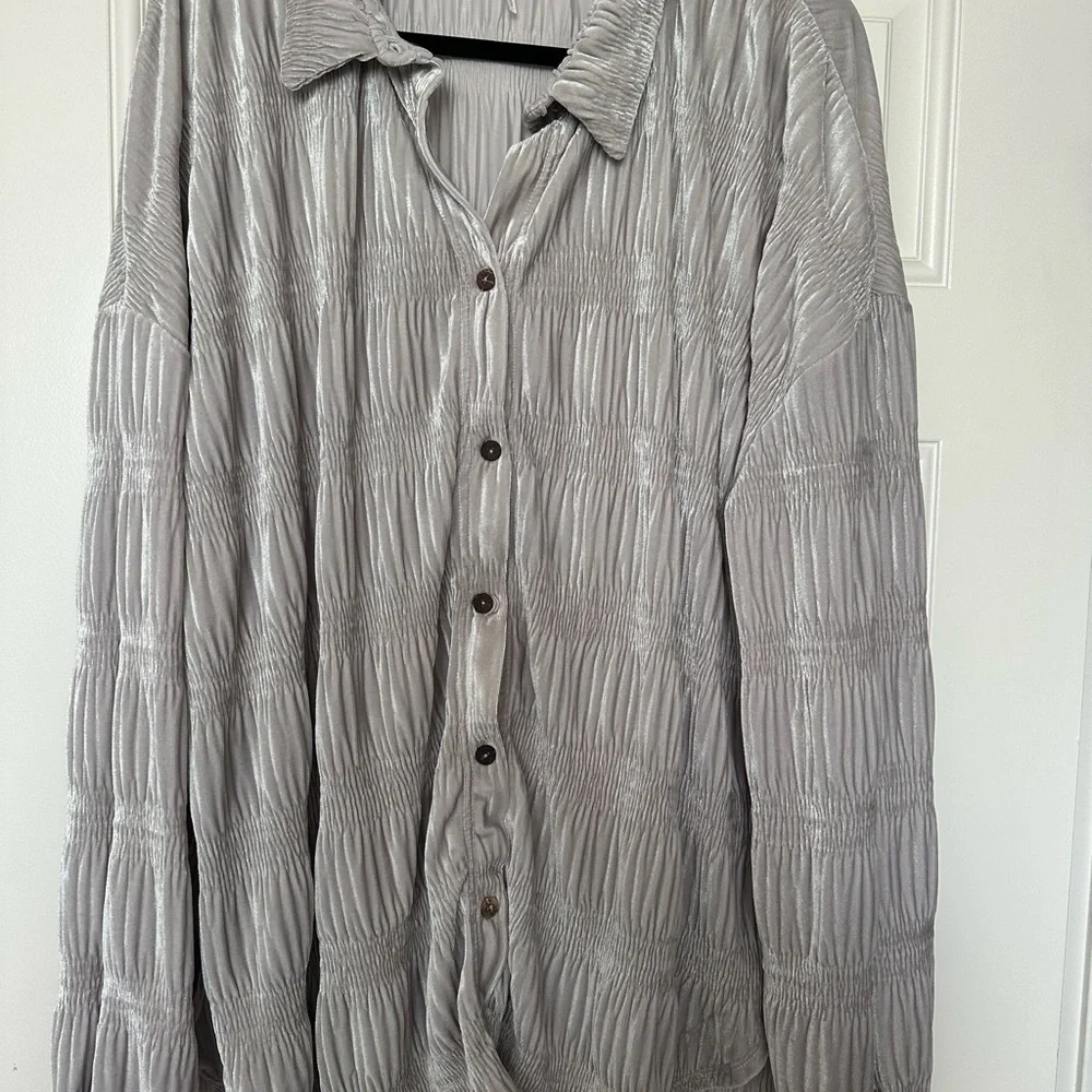 Free People My Best Top - Velvet Button Front Top in Winter Fog - Large